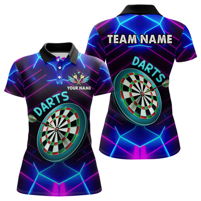 Individuelles Neon-Lila-Blau Leuchtendes Dart-Poloshirt für Damen – Team Dart Trikot TDM3846
