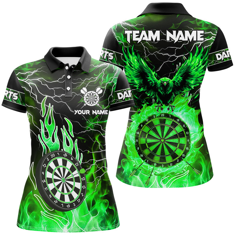 Individuelles Grünes Dartboard Feuer Flammen Adler Dart Poloshirt für Damen, Dart Trikot TDM2927