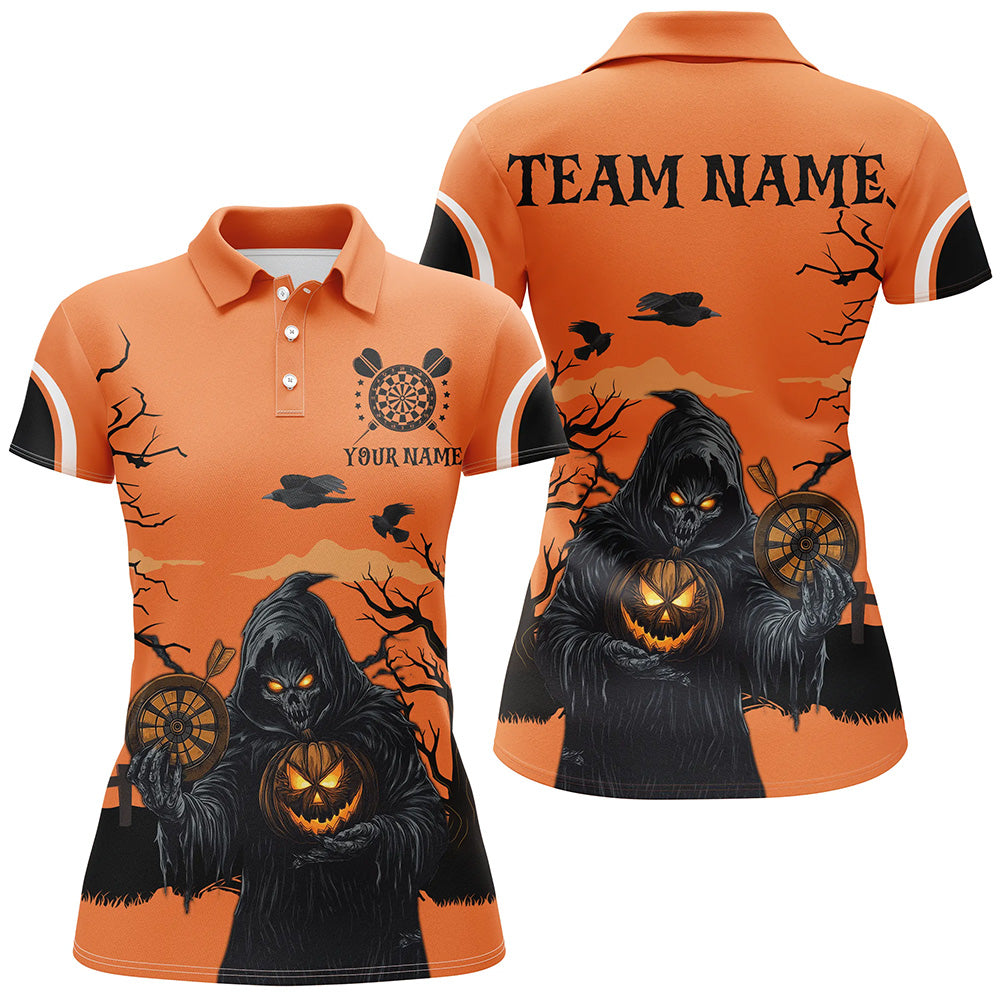 Individuelles Halloween Spuk Nacht Death Skeleton Dart Poloshirt für Damen, Oranges Dart Trikot TDM2686