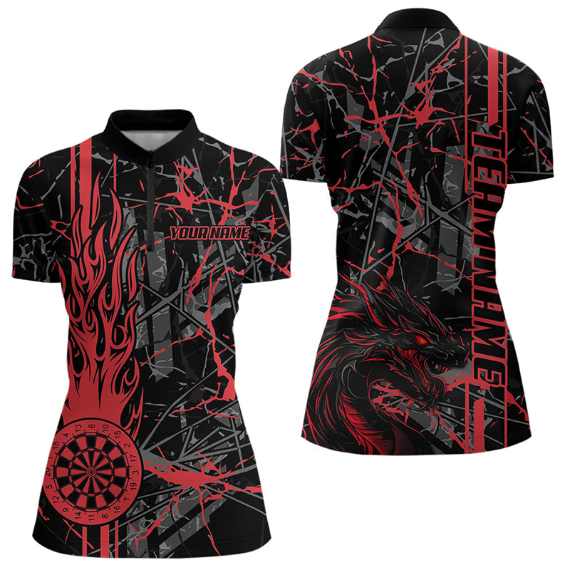 Individuelles Rotes Grunge Drachenfeuer Dart Damen Quarter Zip Shirt – Dart Trikots Liga TDM3857