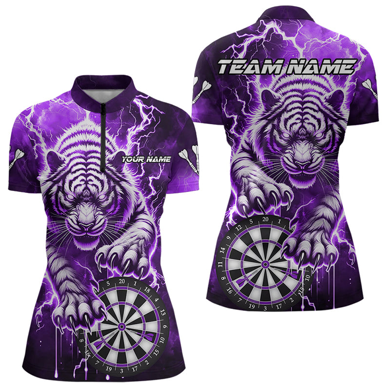 Individuelles Donner Blitz Tiger Dart Damen Quarter Zip Shirt – Lila Dart Liga Trikot TDM3860