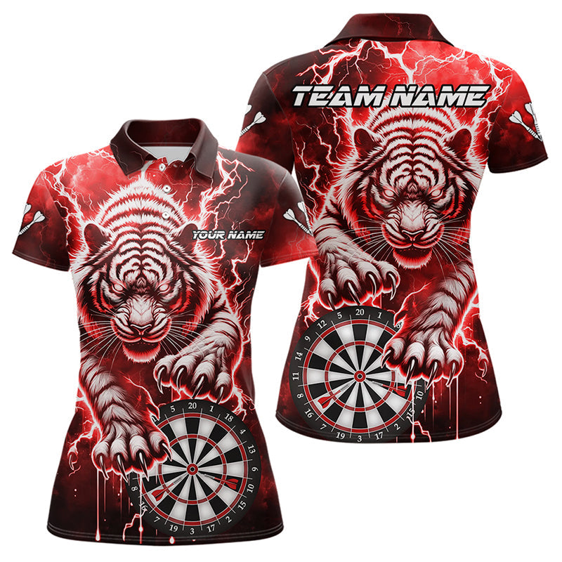 Individuelles Donner-Blitz-Tiger Dart-Poloshirt für Damen – Rotes Dart-Liga Trikot TDM3861