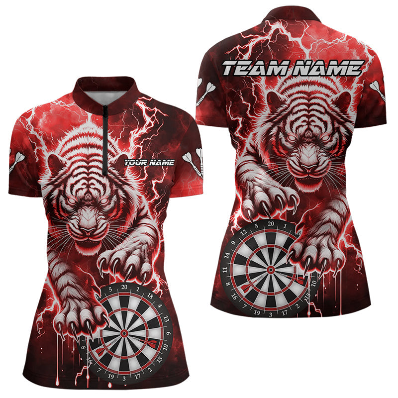Individuelles Donner Blitz Tiger Dart Damen Quarter Zip Shirt – Rotes Dart Liga Trikot TDM3861