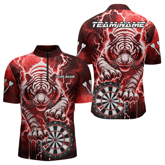 Individuelles Thunder Lightning Tiger Dart Viertelreißverschluss Herren Shirt – Rotes Dart Liga Trikot TDM3861