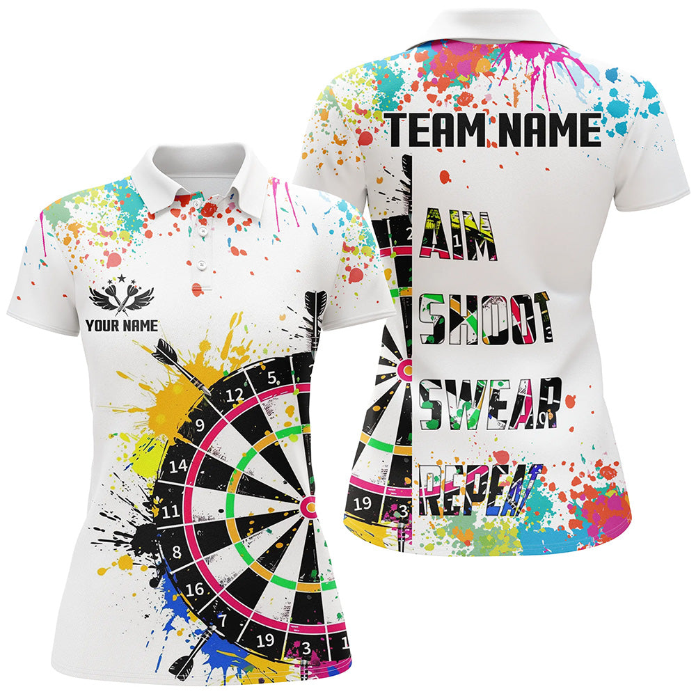 Lustiges Dartshirt – Bunt, Witzig, Personalisierbar – Aim Shoot Swear Repeat – Damen & Teams TDM1585