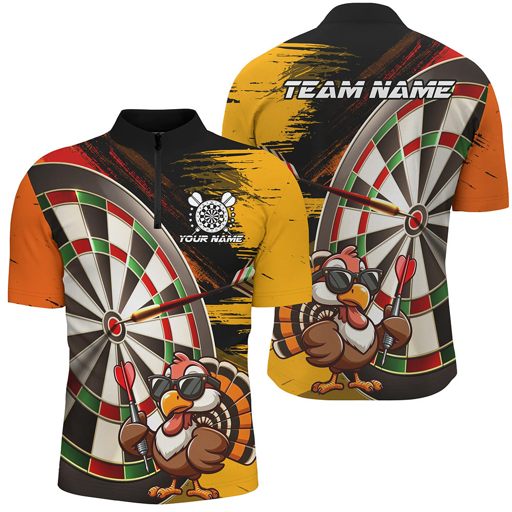 Individuelles Lustiger Truthahn Dart Herren Shirt mit Viertelreißverschluss, Erntedank Dart Trikot Dart Geschenk TDM2695