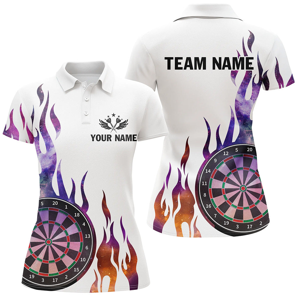 Weißes Feuer-Funkelmuster Damen-Dartshirt personalisiert, Kurzarm-Teamtrikot TDM2699