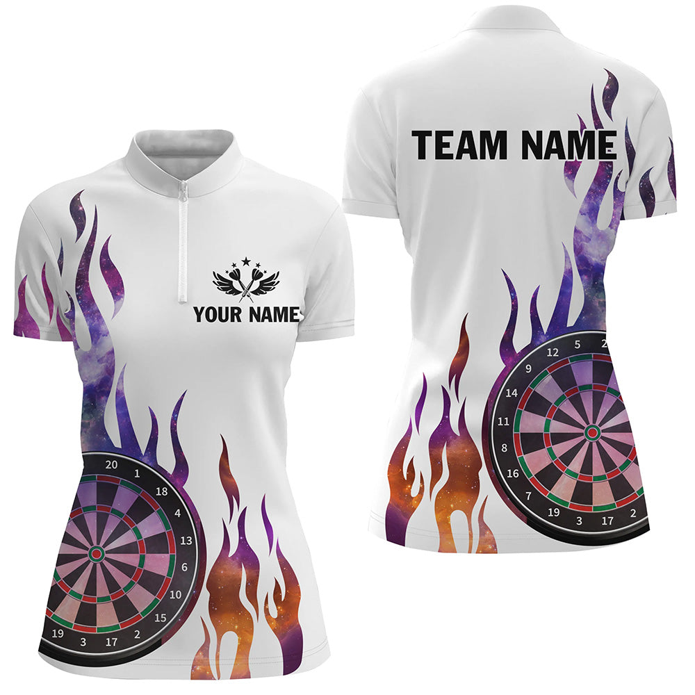Weißes Feuer-Funkelmuster Damen-Dartshirt personalisiert, Kurzarm-Teamtrikot TDM2699