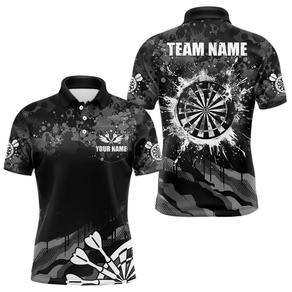 Schwarz Grau Grunge Camo Darts Polo & Viertelreißverschluss Für Herren Maßgeschneiderte Retro Dartboard Teamtrikots TDM3539