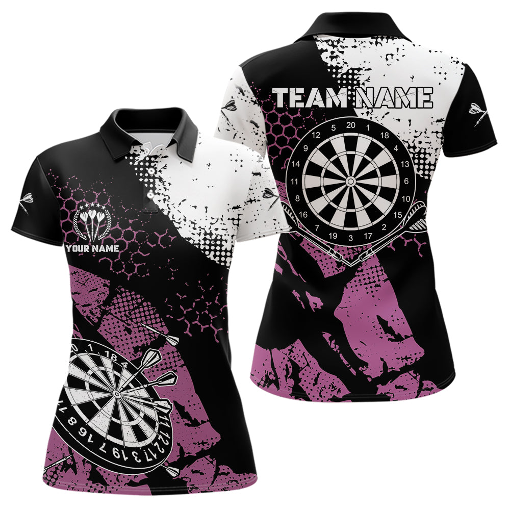 Pink Schwarz Grunge Dartpolo, 1/4 Reißverschluss personalisiertes Dartshirt für Damen, Darttrikot TDM3541