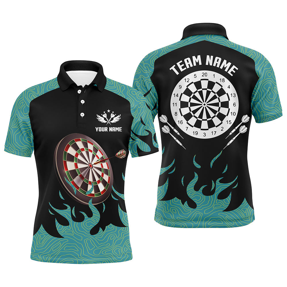 Individuelles Schwarzes Und Türkises Dartbrett Herren Poloshirt, Dart Team Uniform TDM1426