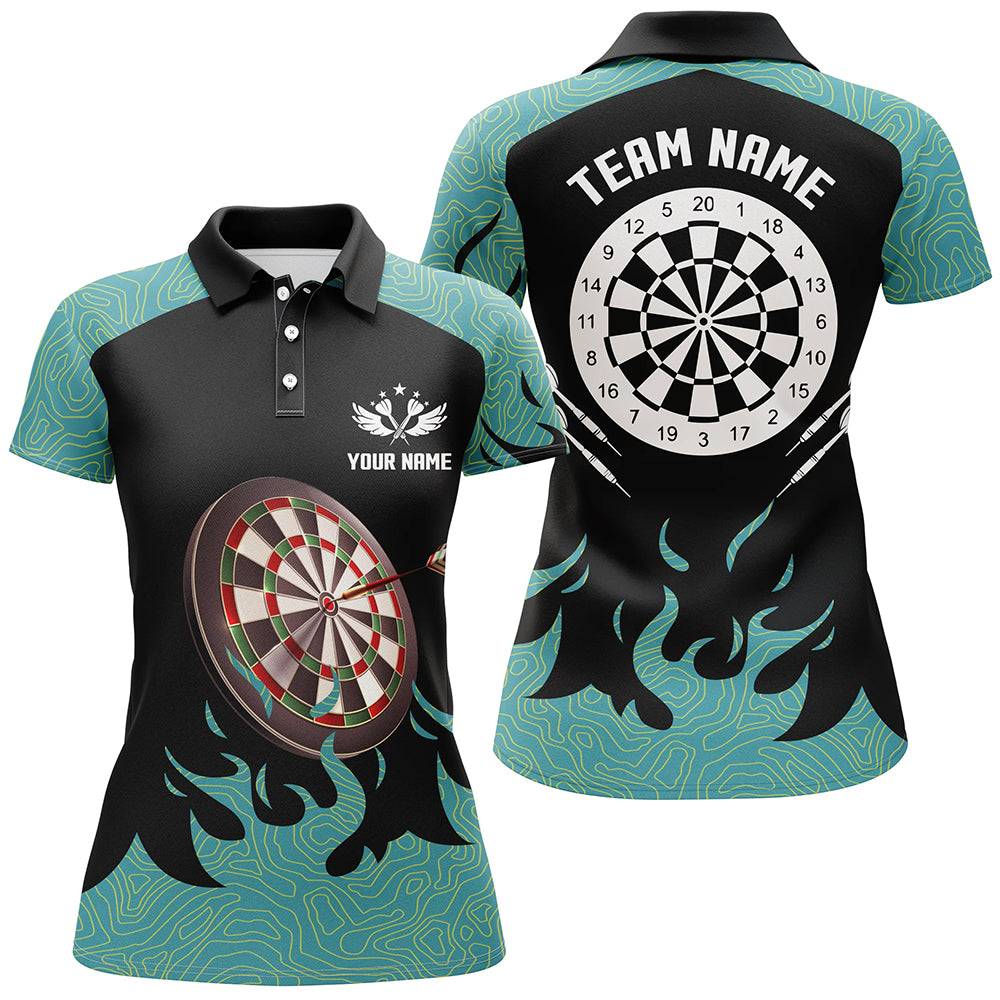 Individuelles Schwarzes Und Türkises Dartbrett Herren Poloshirt, Dart Team Uniform TDM1426
