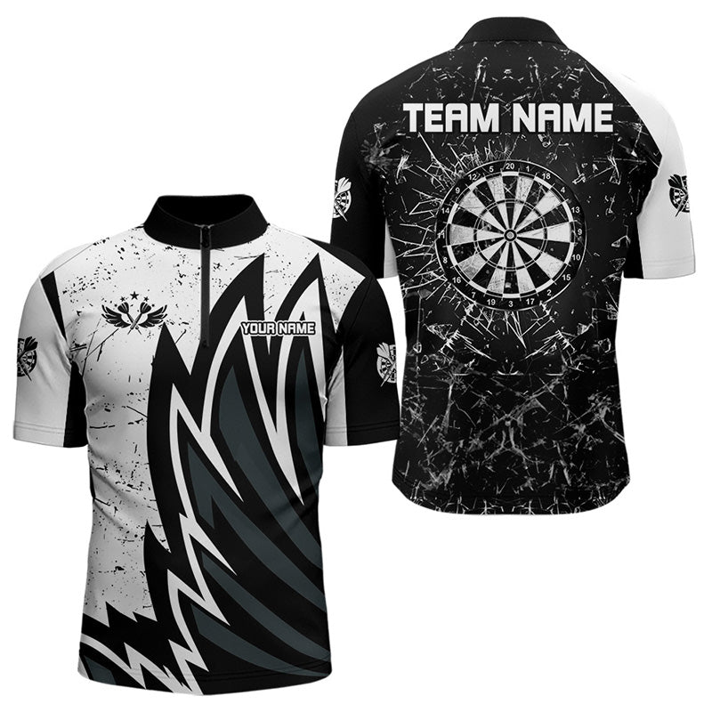 Individuelles Schwarz Weiß Break Glass Dart Viertelreißverschluss Herren Shirt – Wings Dart Trikot TDM3881