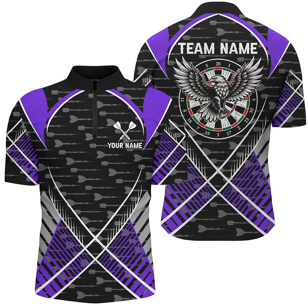 Individuelles Adler Pfeil Muster Herren Shirt mit Viertelreißverschluss, Lila Dart Team Trikot TDM2205