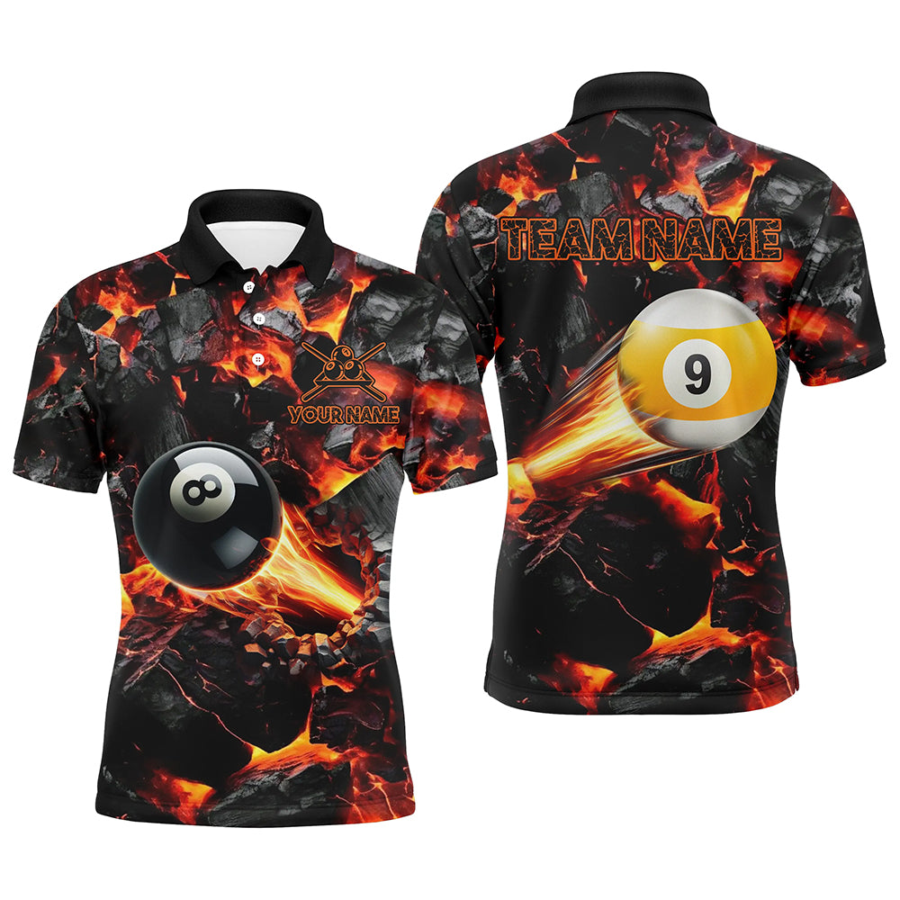 Personalisierter 8-Ball & 9-Ball Feuer-Schuss Poloshirt für Herren, Billard-Pool-Teamshirt TDM2467