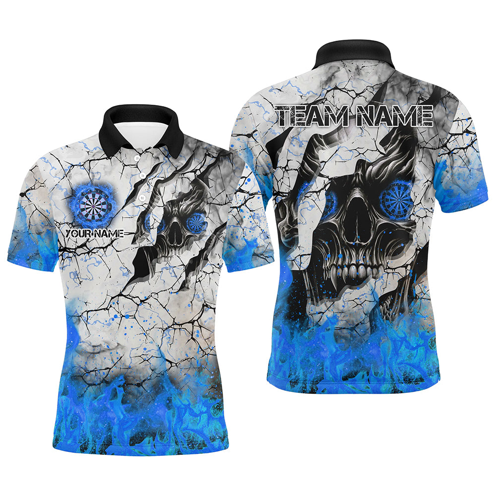 Individuelles Totenschädel-Riss-Dart-Poloshirt für Herren, Fire Flame Dart-Team-Uniformtrikot TDM2972