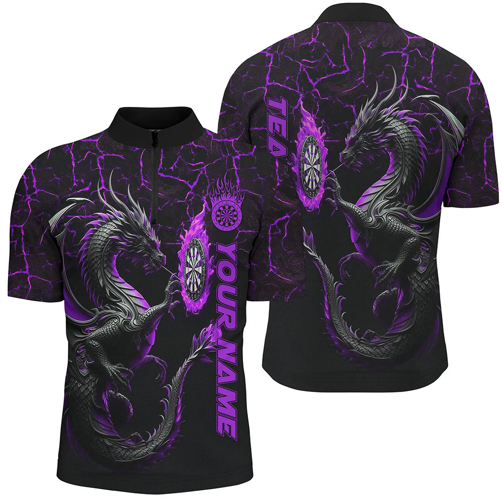 Personalisierter Lila Großer Drache 3D Gedruckte Herren Dartshirts Maßgeschneiderte Team Liga Darts Trikots TDM2207