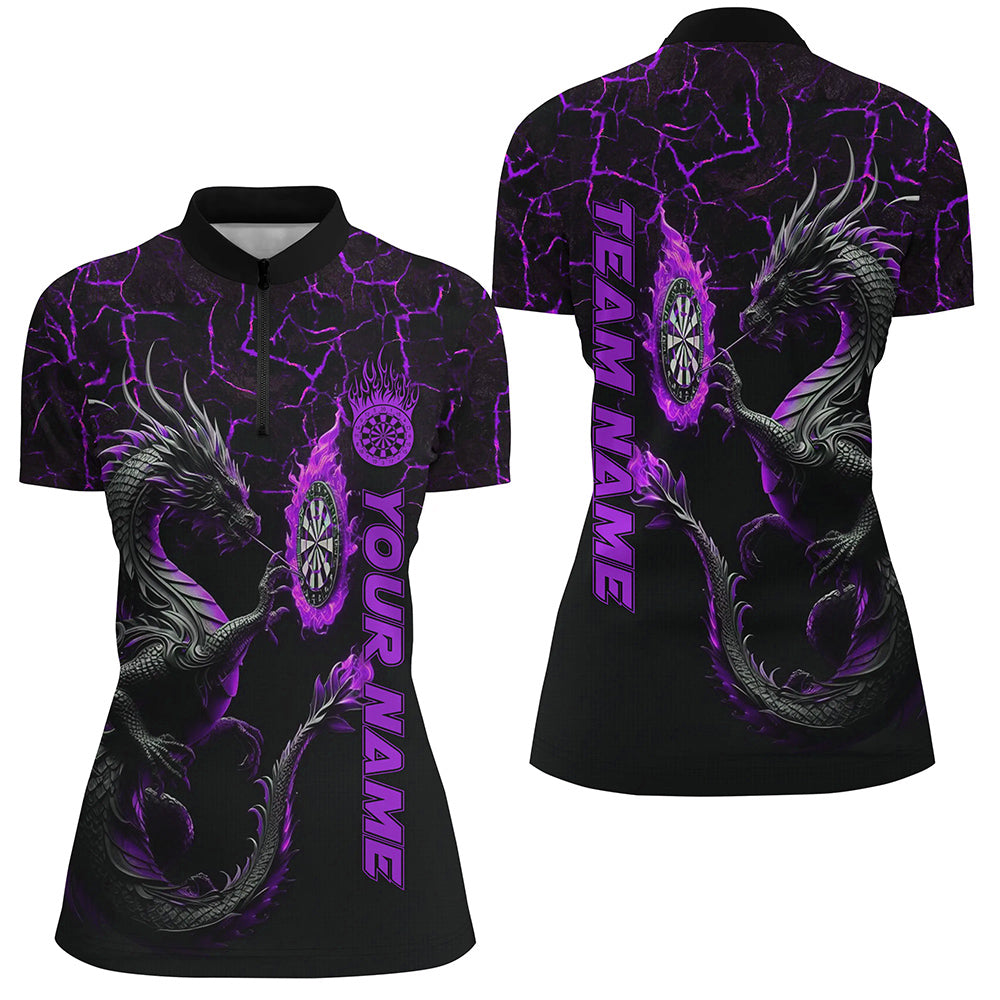 Lila Großer Drache 3D Druck Damen-Shirt, personalisiertes Liga-Darttrikot TDM2207