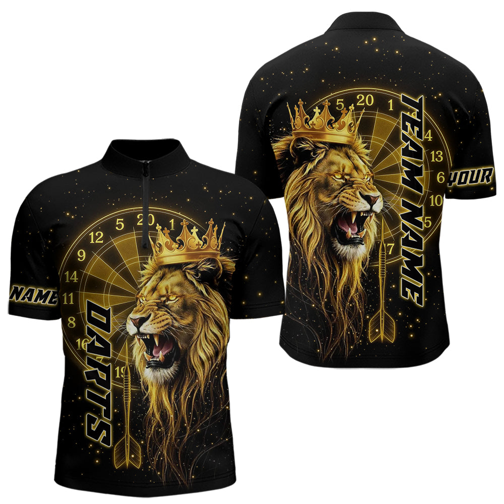 Schwarzes Und Goldenes Lustiges Löwenkronen-Dartshirt Für Herren – Liga-Teamtrikot Polo & 1/4 Zip TDM5000