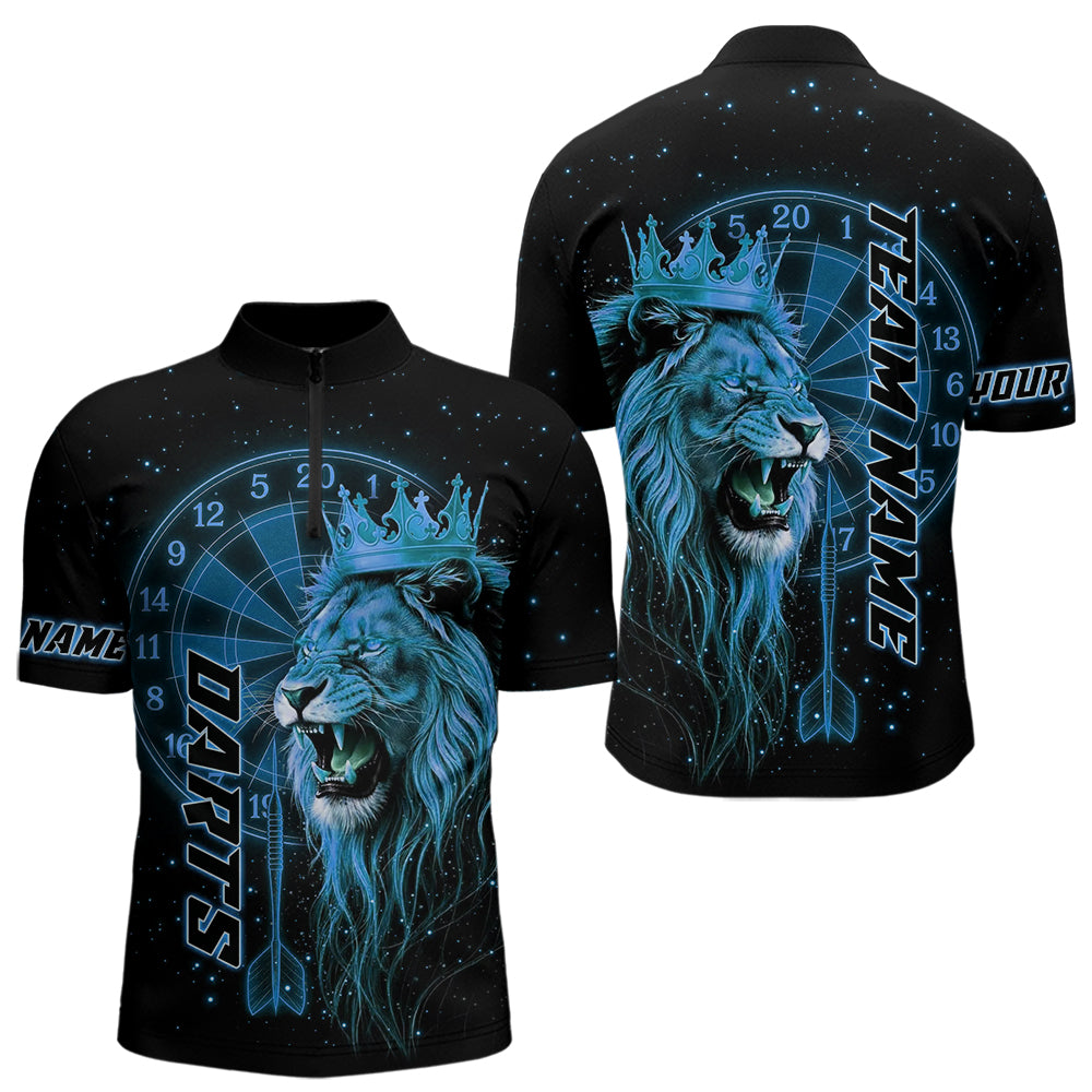 Schwarzes Und Blaues Lustiges Löwenkronen-Dartshirt Für Herren – Liga-Teamtrikot Polo & 1/4 Zip TDM5001