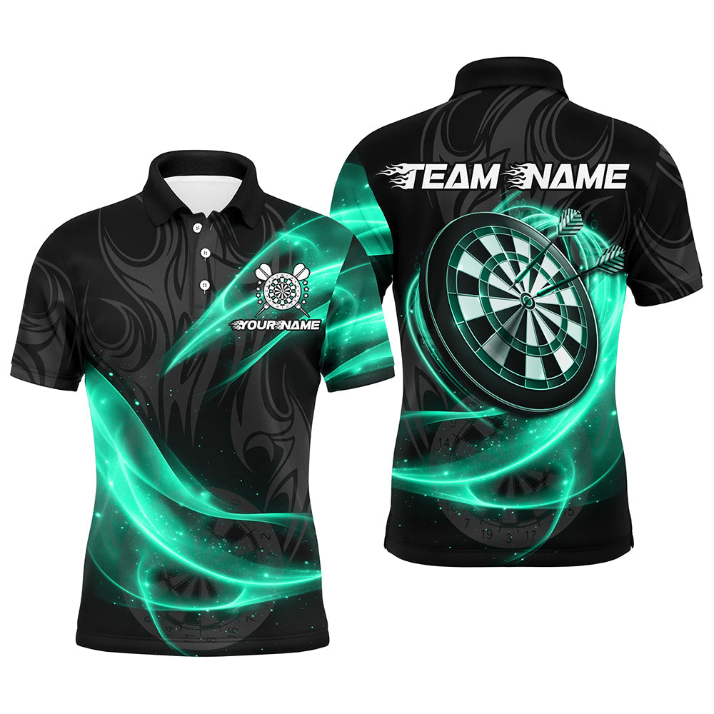 Individuelles türkisfarbenes Glitzern-Licht-Dart-Poloshirt für Herren, Dart-Team-Uniformtrikot TDM2984