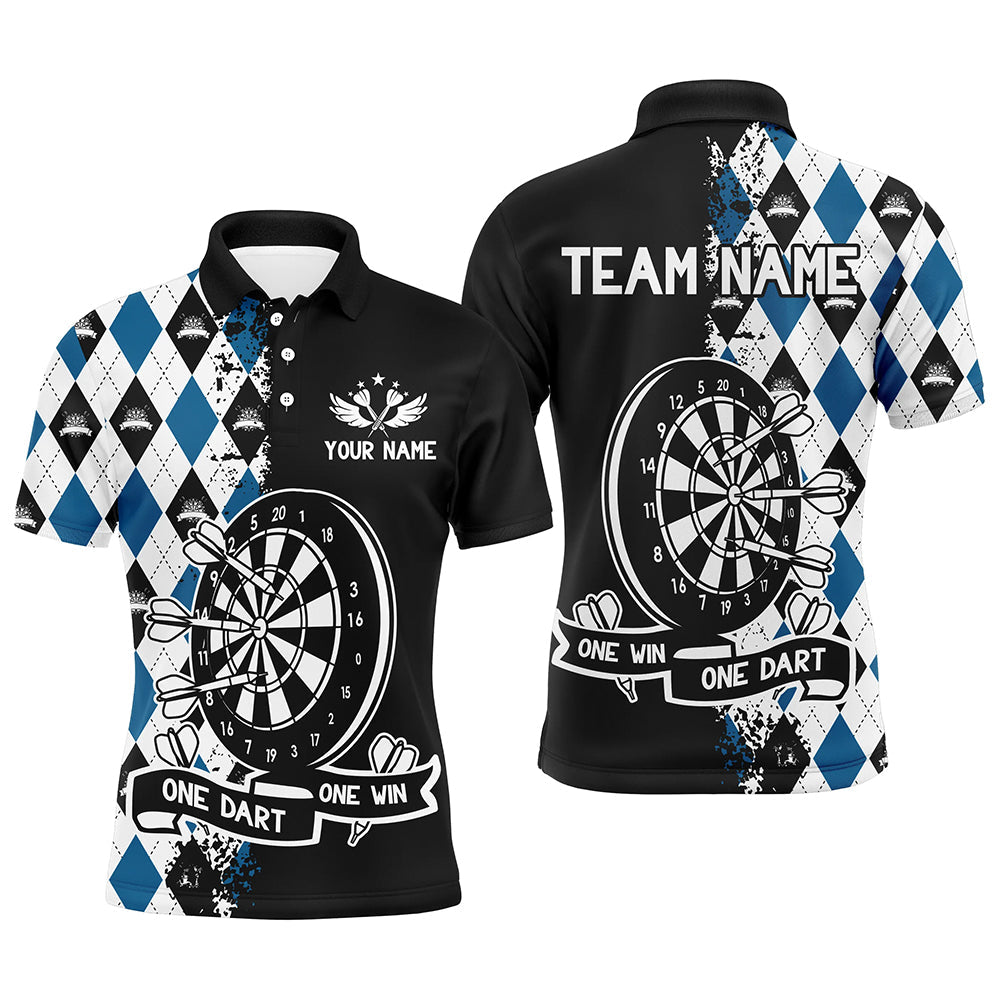 One Dart One Win – Individuelles Rautenmuster-Dart-Poloshirt für Herren, lustiges Team-Darttrikot TDM3227
