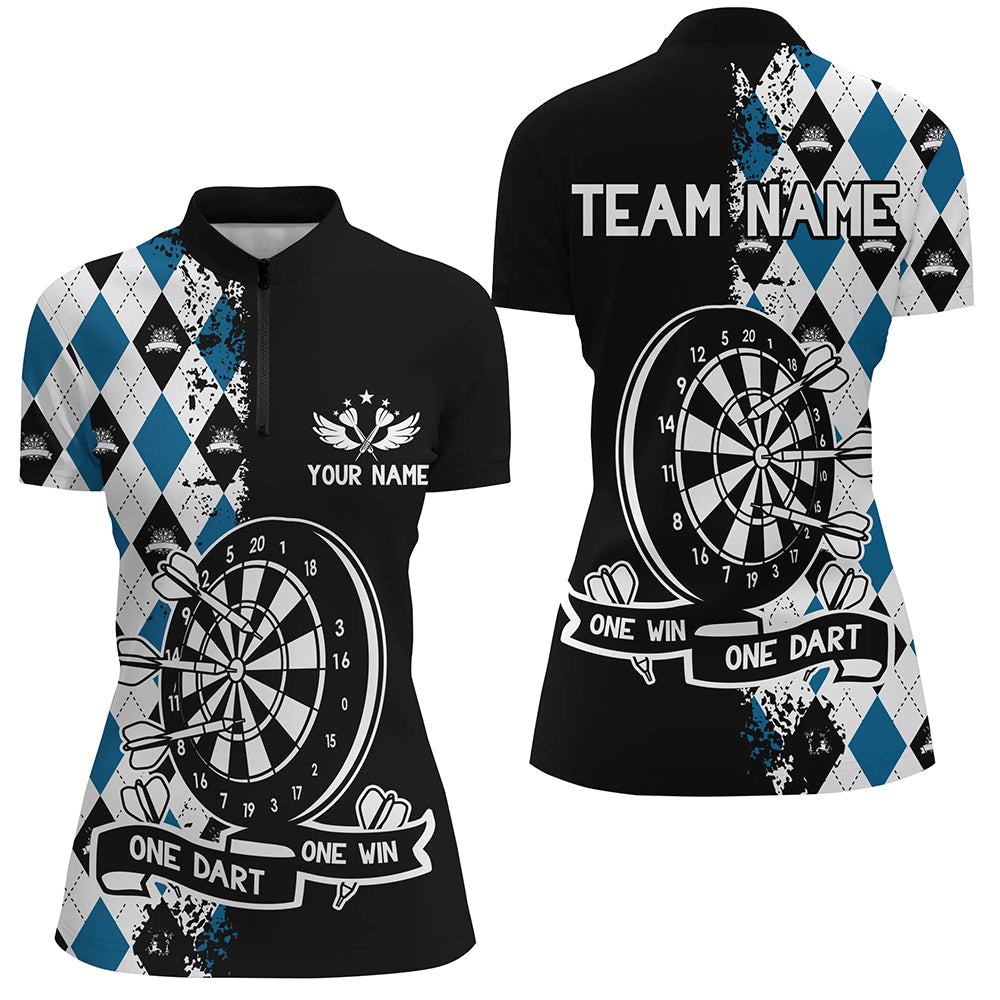 One Dart One Win Individuelles Argyle-Muster Dart Damen Quarter Zip Shirt, Lustiges Team Dart Trikot TDM3227