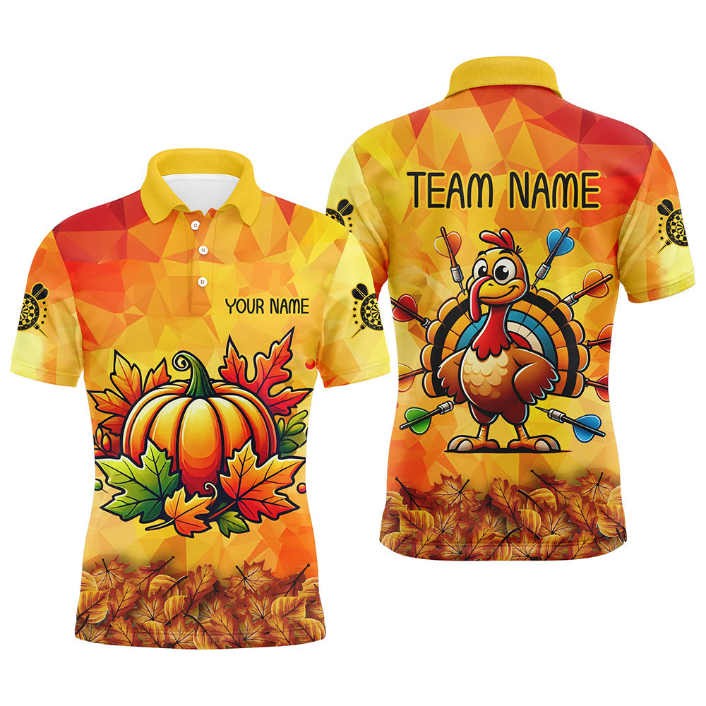 Individuelles Herbst-Kürbis-Thanksgiving-Dart-Poloshirt für Herren, Lustiges Truthahn-Dart-Geschenk TDM2757