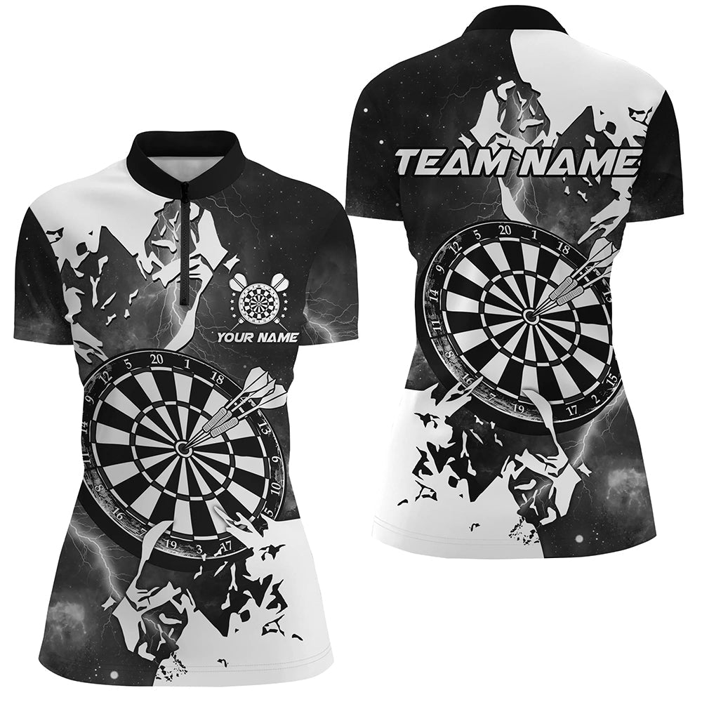 Individuelles Lightning Grunge Dartboard Dart Damen Quarter Zip Shirt, Schwarzes Team Trikot TDM2258