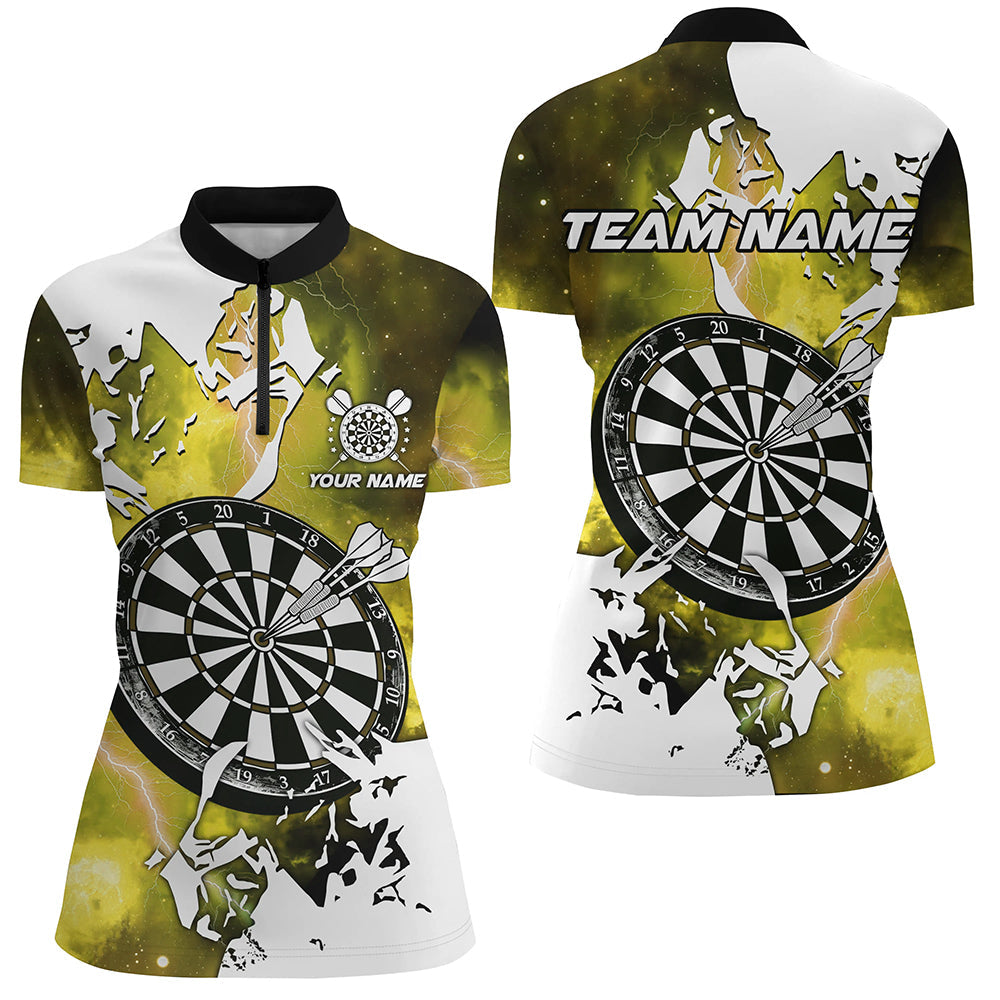 Individuelles Lightning Grunge Dartboard Dart Damen Quarter Zip Shirt, Gelbes Team Trikot TDM2259