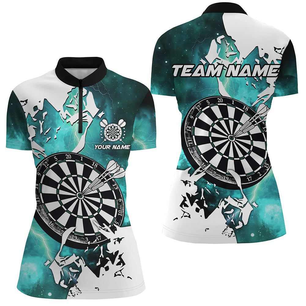 Individuelles Lightning Grunge Dartboard Dart Damen Quarter Zip Shirt, Türkises Team Trikot TDM2260