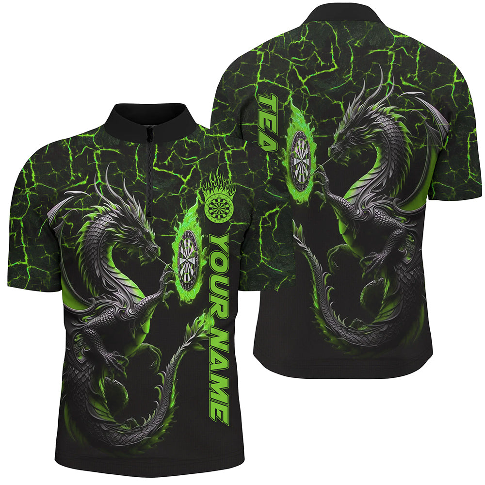 Personalisierter Grüner Großer Drache 3D Gedruckte Herren Dartshirts Maßgeschneiderte Team Liga Darts Trikots TDM1842