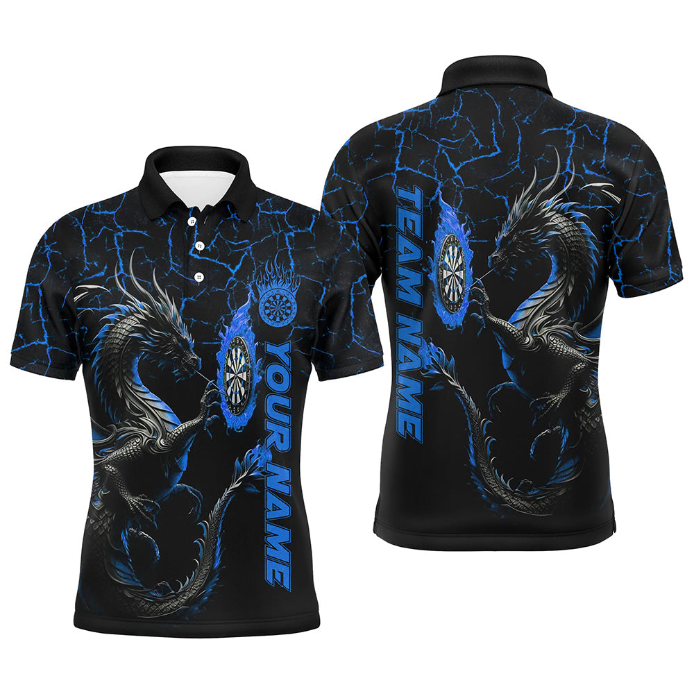 Individuelles blaues großes Drachen-Dart-Poloshirt für Herren, Dart-Team-Liga-Darttrikot TDM3006