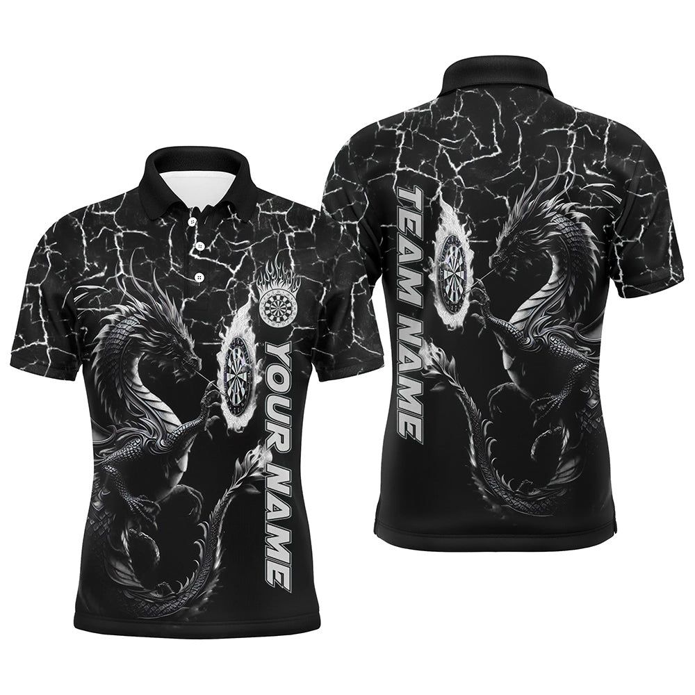 Individuelles schwarz-weißes großes Drachen-Dart-Poloshirt für Herren, Team-Liga-Darttrikot TDM3007