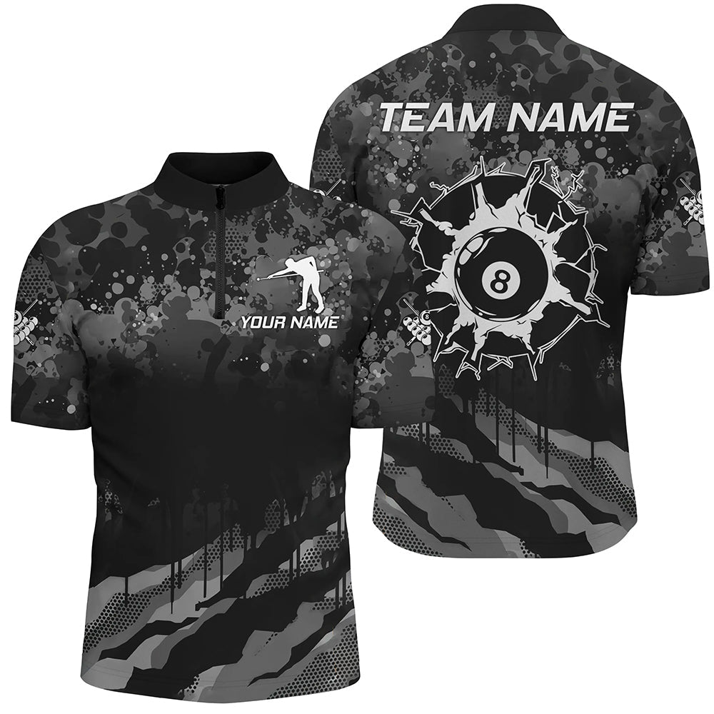 Personalisiertes Grunge Camouflage Quarter-Zip Shirt für Herren, lustiges 8 Ball Pool Team Shirt TDM3250