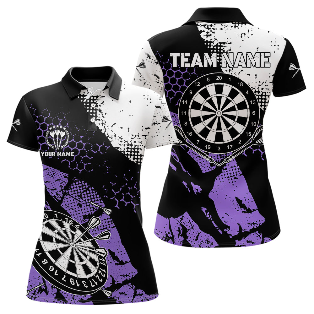 Individuelles Retro Schwarz-Lila Grunge-Muster Darts-Poloshirt für Damen, Dart-Trikot-Team TDM3593