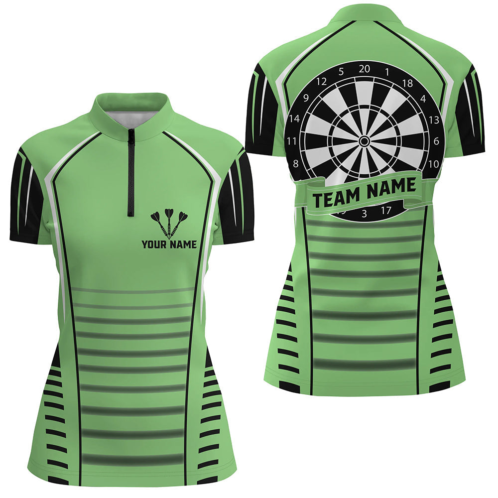 Individuelles Dartboard Schwarz-Grün Damen Quarter Zip Shirt, Beste Dart Team Trikots TDM1269