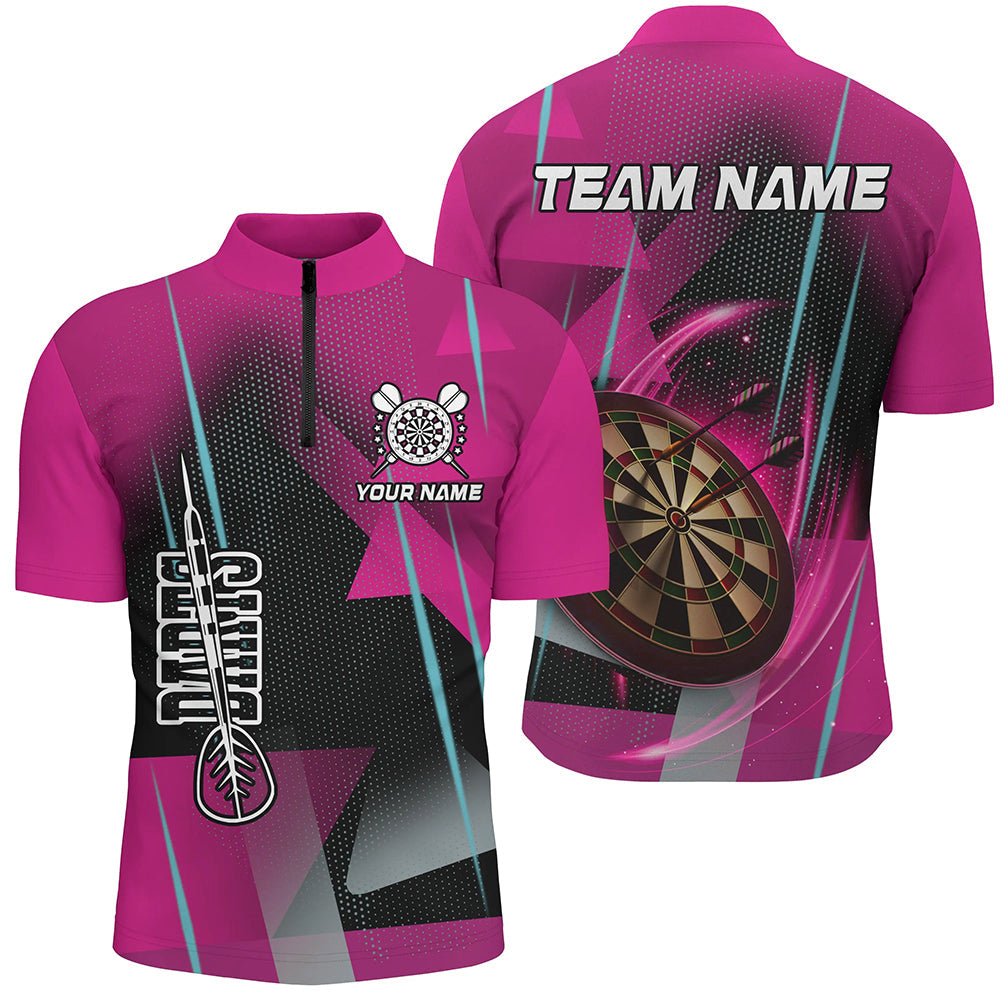 Individuelles Dart Herren Shirt mit Viertelreißverschluss, Pink Dart Team Trikot TDM2266