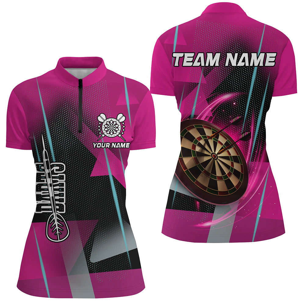 Individuelles Dart Damen Quarter Zip Shirt, Pink Dart Team Trikot TDM2266