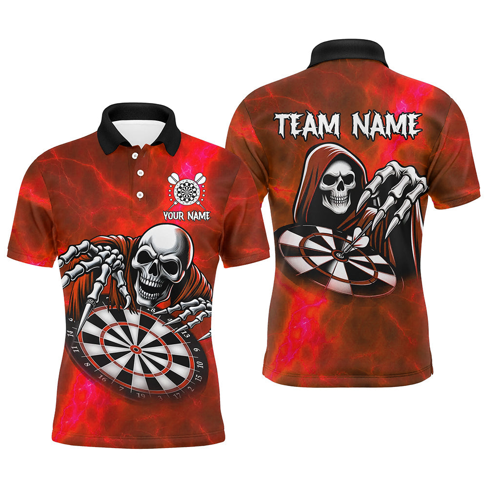 Individuelles rotes Totenschädel-Dart-Poloshirt für Herren, Totenkopf-Darttrikot TDM3019