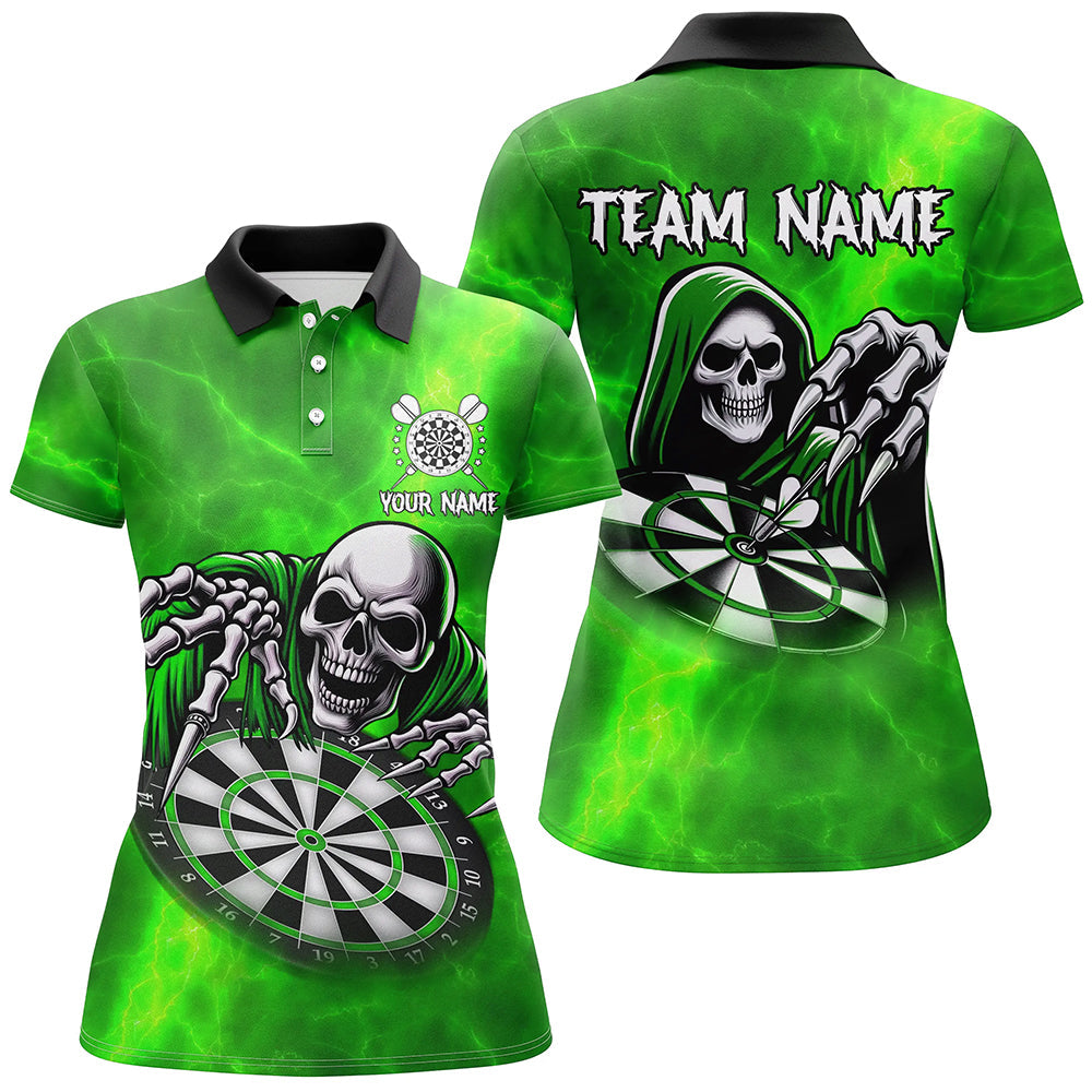 Individuelles Grünes Todesskelett Dart Poloshirt für Damen, Skull Dart Trikot TDM3020