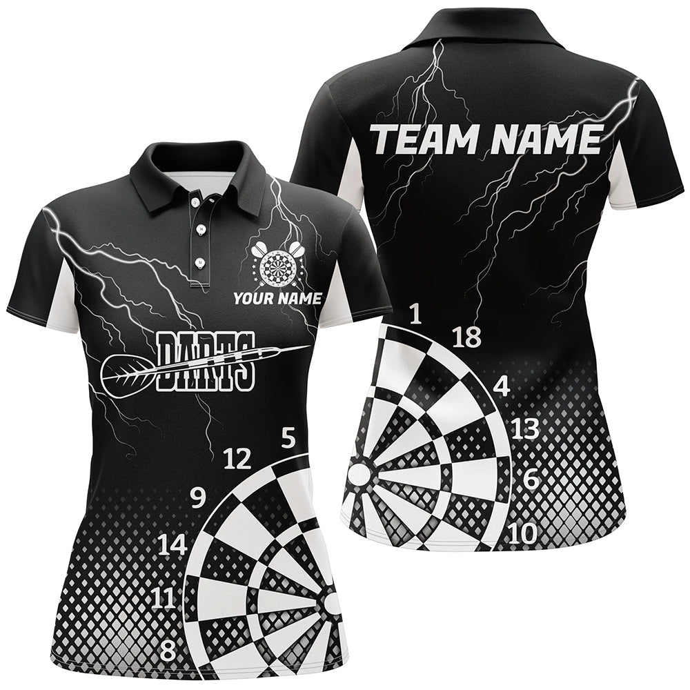 Individuelles Schwarz Weiß Blitz Dart Poloshirt Für Herren, Cooles Dart-Teamtrikot TDM2281