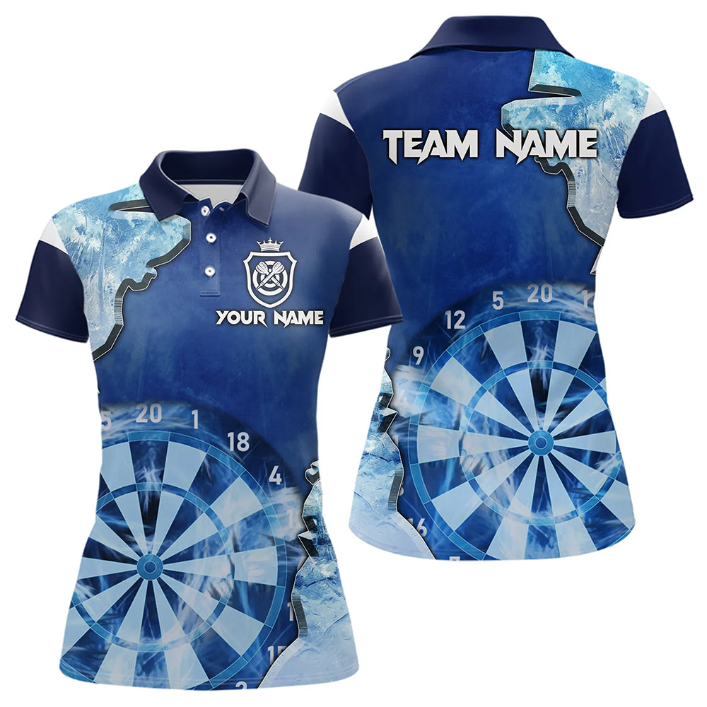 Individuelle Blaue Eisige Licht Darts-Poloshirts für Damen, Cooles Dart-Trikot-Team TDM3462