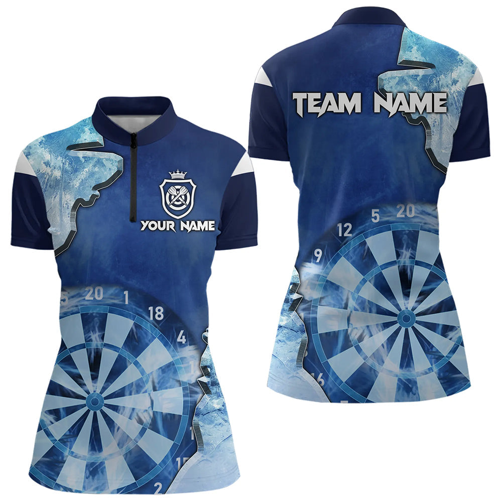 Individuelles Blau Eislicht Darts Damen Quarter Zip Shirt, Cooles Dart Trikot Team TDM3462