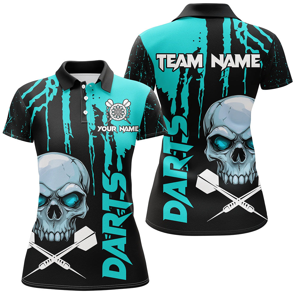 Individuelles Türkises Grunge Skull Dart Poloshirt für Damen, Gruseliges Dart Team Outfit TDM2796