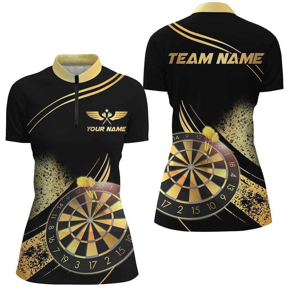 Individuelles Goldenes Dartboard Grunge Dart Damen Quarter Zip Shirt, Dart Team Trikot TDM2805