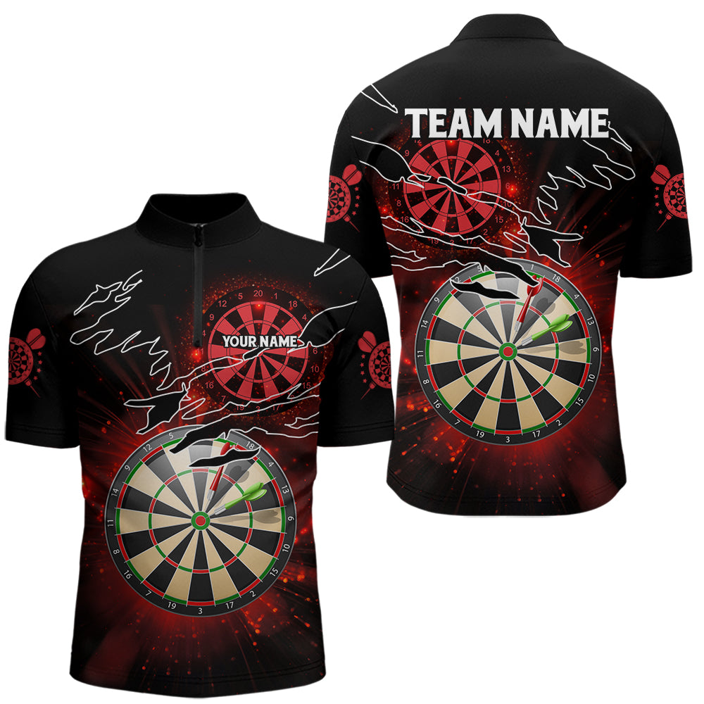 Individuelles Auffälliges Rotes Leuchtendes Licht Dart Viertelreißverschluss Herren Shirt, Dart Trikot Liga TDM3479