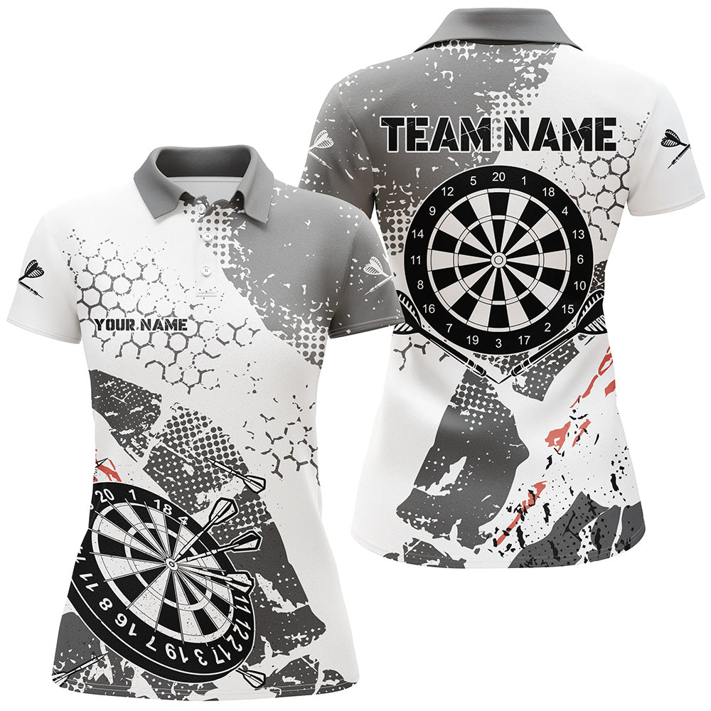 Individuelles Retro Graues Weißes Muster Herren Poloshirt, Grunge Darts-Teamtrikot TDM2562