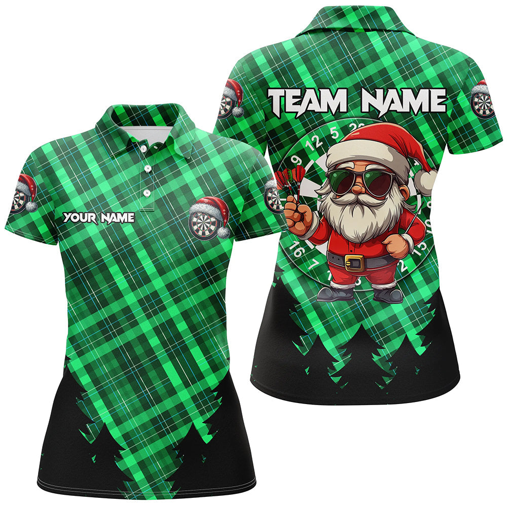 Individuelles Lustiges Weihnachts Santa Grünes Plaid Muster Dart Poloshirt für Damen, Dart Trikot TDM2809