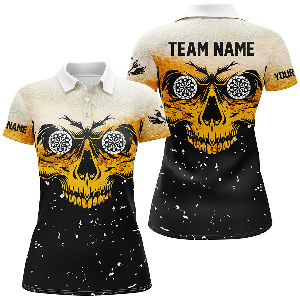 Individuelles Grunge Gelbes Schwarzes Totenschädel Dart Poloshirt Für Herren, Dart Team Liga Shirt TDM1514
